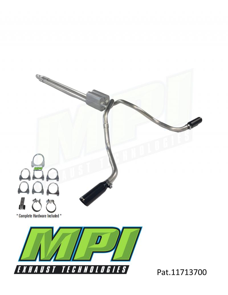MPI Exhaust Technologies Clamp-on Kit w/Mufflers & Powder Coated Black Tips - G021-BTPSBLK-C